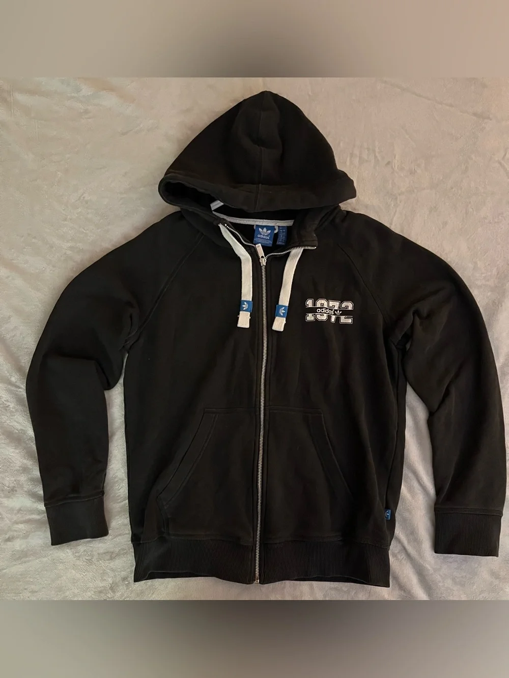 Adidas Originals 1972 Full Zip Hoodie Mens Large Black Graphic Trefoil Sweatshir